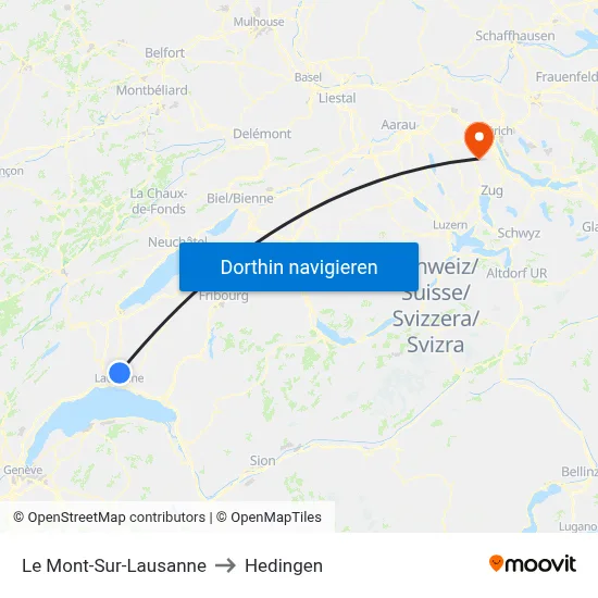 Le Mont-Sur-Lausanne to Hedingen map