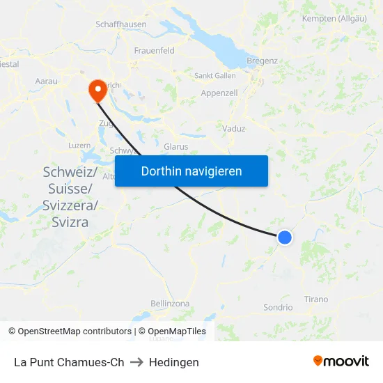 La Punt Chamues-Ch to Hedingen map