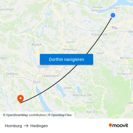 Homburg to Hedingen map