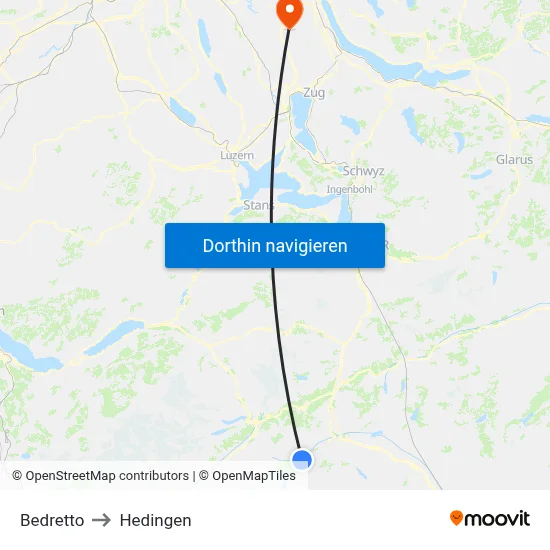 Bedretto to Hedingen map