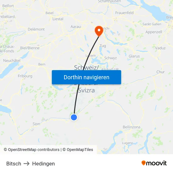 Bitsch to Hedingen map