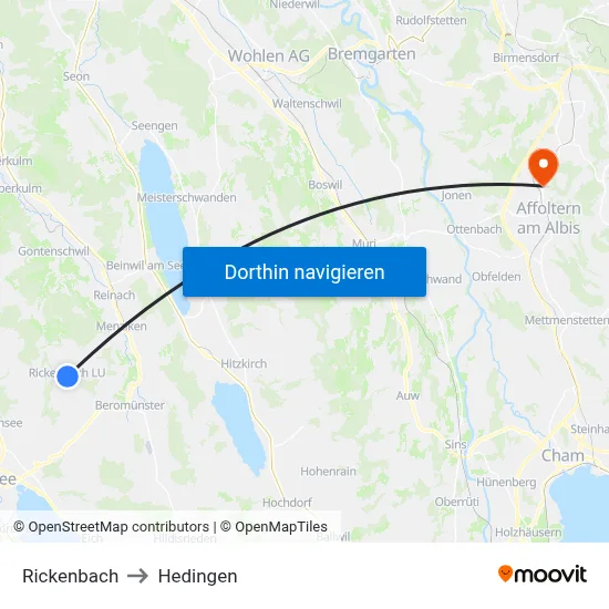 Rickenbach to Hedingen map