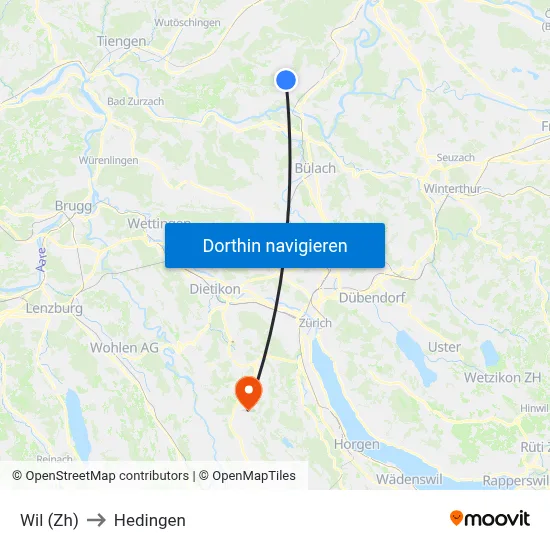 Wil (Zh) to Hedingen map