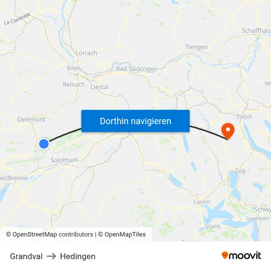Grandval to Hedingen map