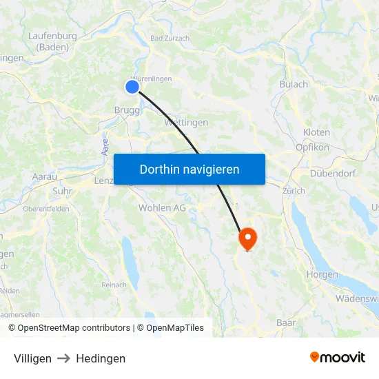 Villigen to Hedingen map