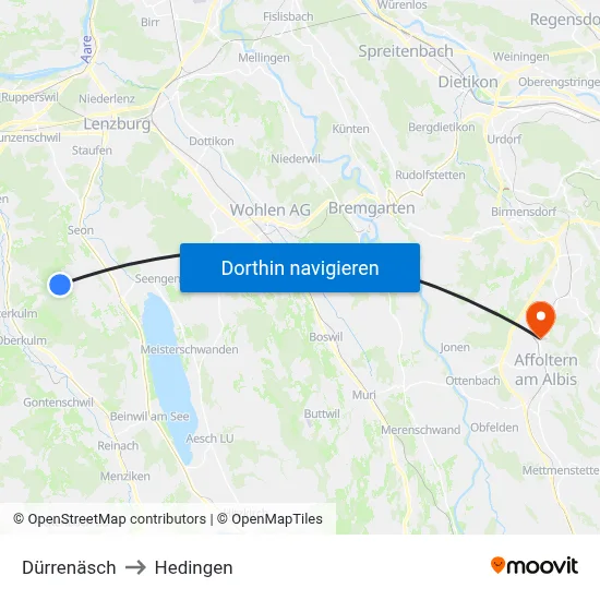 Dürrenäsch to Hedingen map