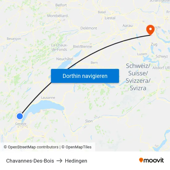 Chavannes-Des-Bois to Hedingen map
