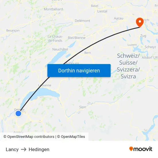 Lancy to Hedingen map