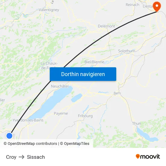 Croy to Sissach map