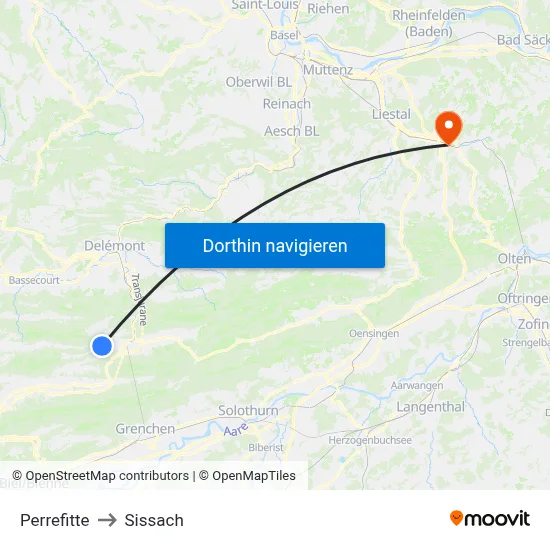 Perrefitte to Sissach map