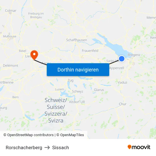 Rorschacherberg to Sissach map