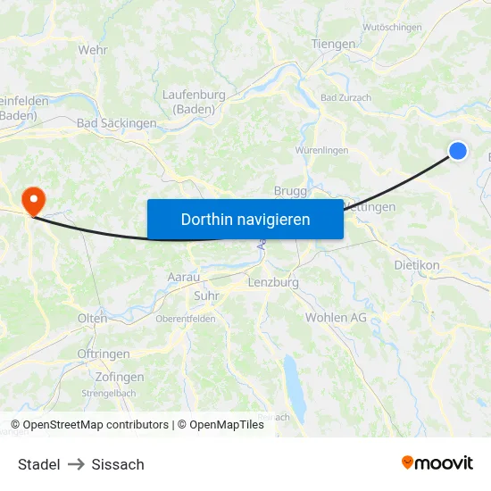 Stadel to Sissach map