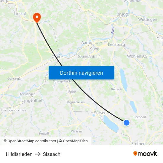 Hildisrieden to Sissach map