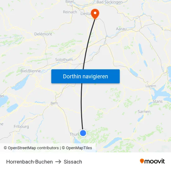 Horrenbach-Buchen to Sissach map