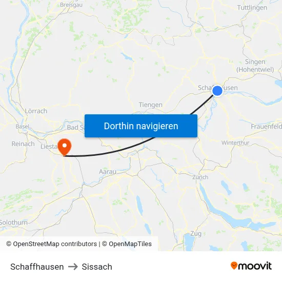 Schaffhausen to Sissach map