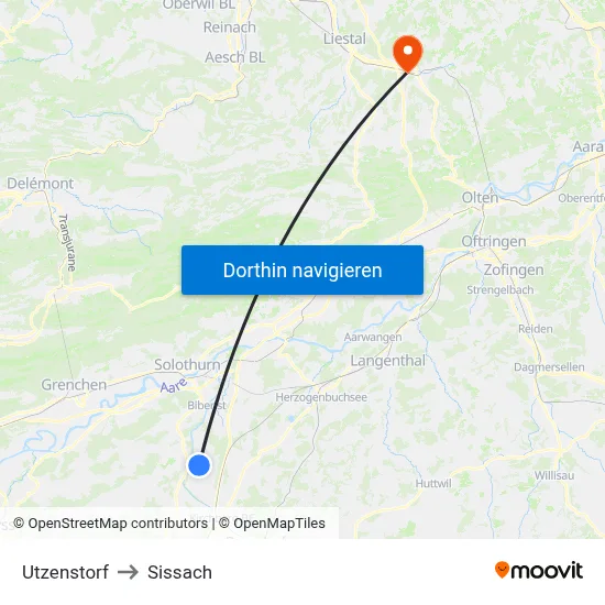 Utzenstorf to Sissach map