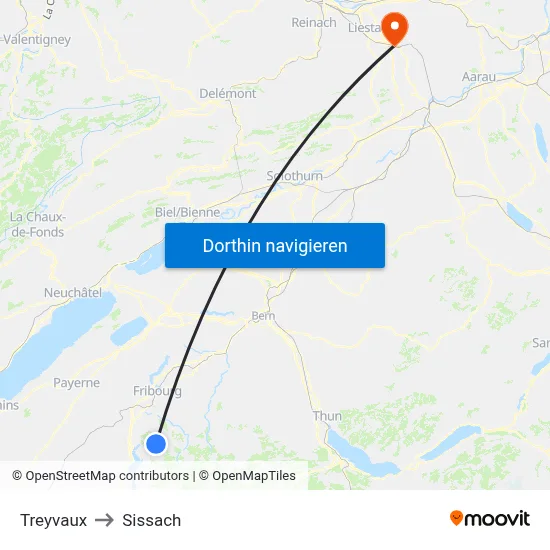 Treyvaux to Sissach map