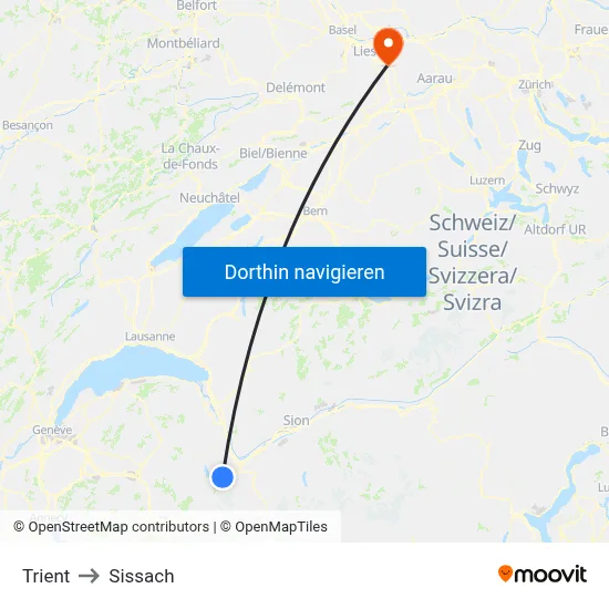 Trient to Sissach map