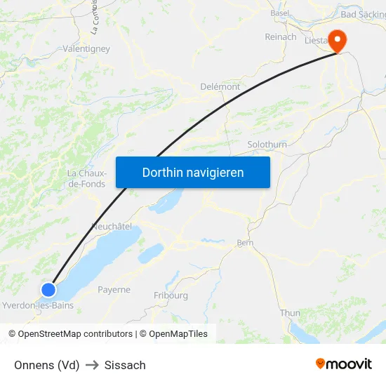 Onnens (Vd) to Sissach map