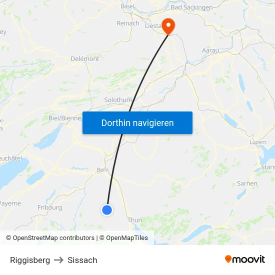 Riggisberg to Sissach map