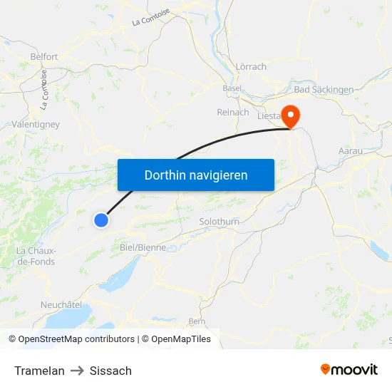 Tramelan to Sissach map