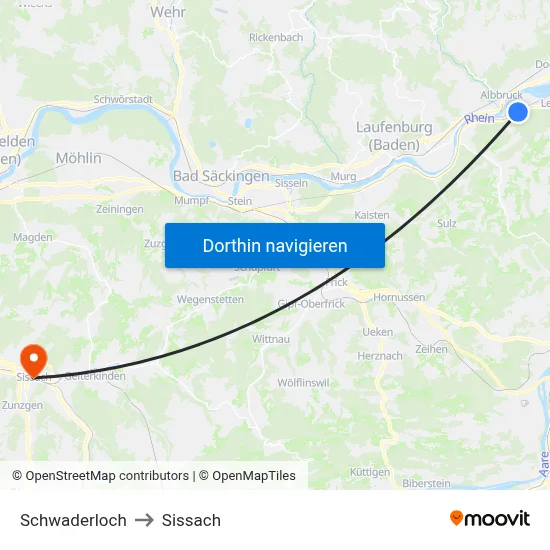 Schwaderloch to Sissach map