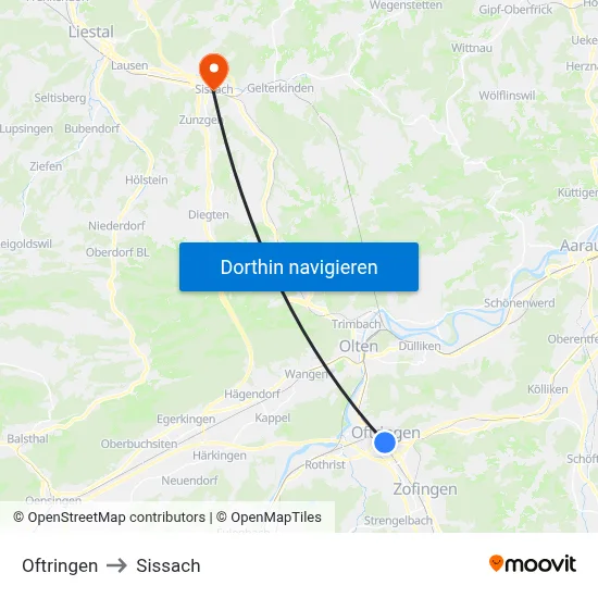 Oftringen to Sissach map