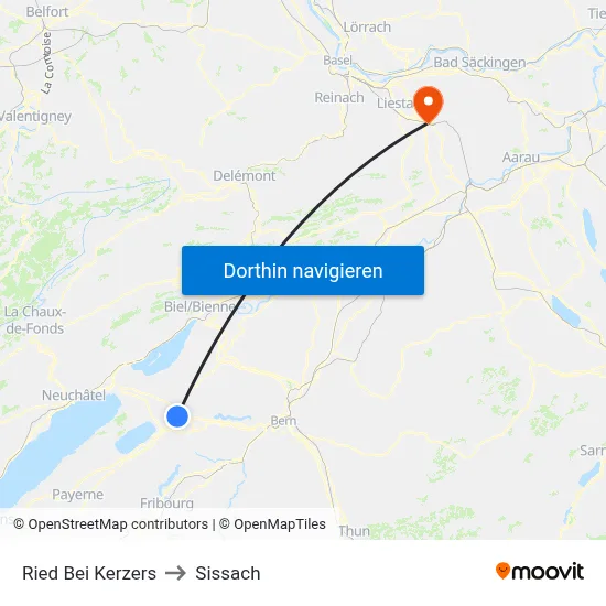 Ried Bei Kerzers to Sissach map