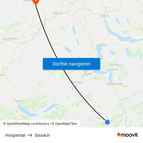 Hospental to Sissach map