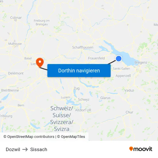 Dozwil to Sissach map