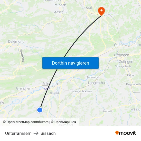 Unterramsern to Sissach map