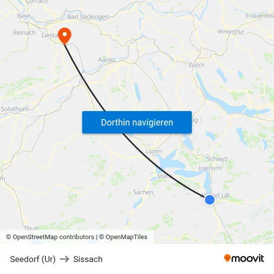 Seedorf (Ur) to Sissach map