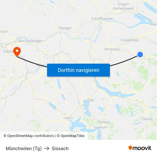 Münchwilen (Tg) to Sissach map
