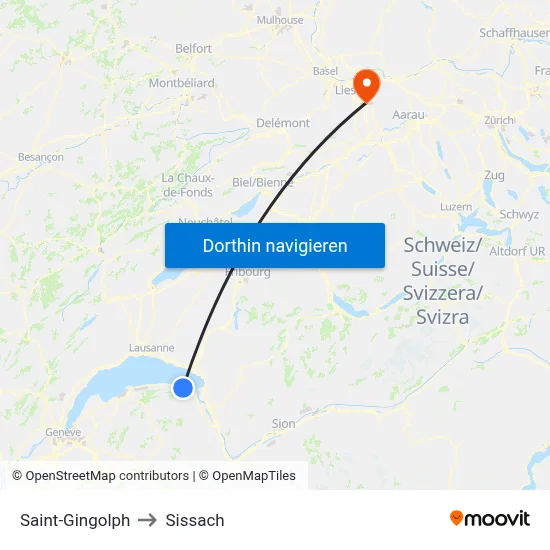 Saint-Gingolph to Sissach map