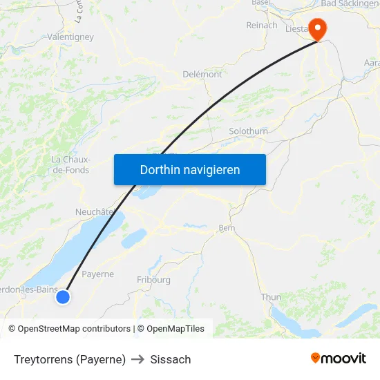 Treytorrens (Payerne) to Sissach map