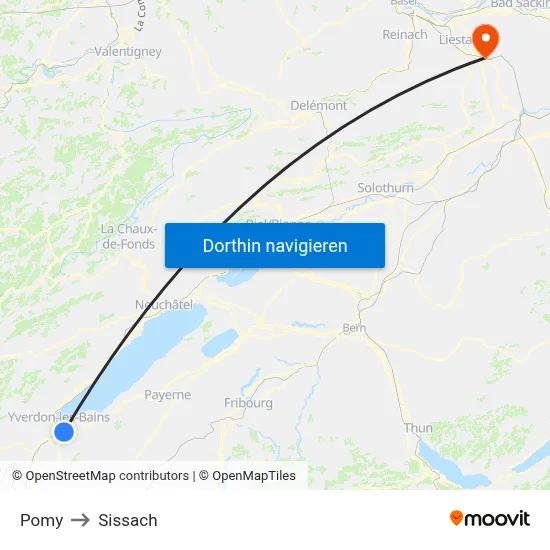 Pomy to Sissach map