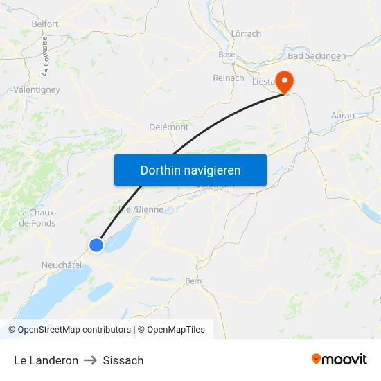 Le Landeron to Sissach map
