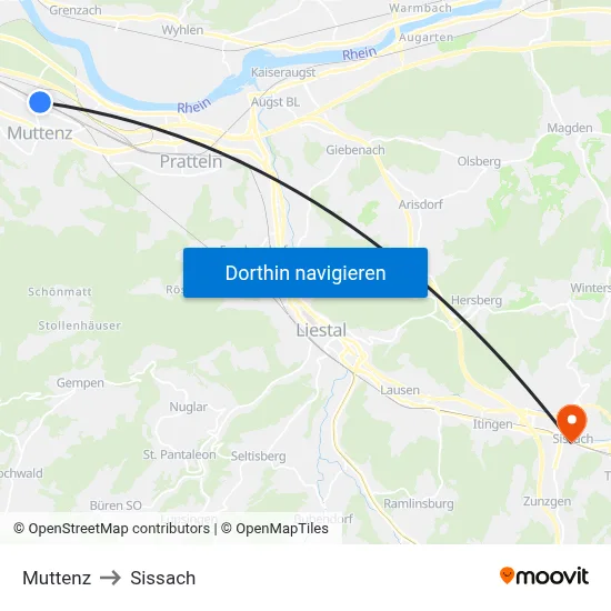Muttenz to Sissach map