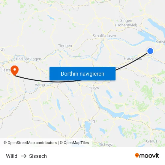 Wäldi to Sissach map