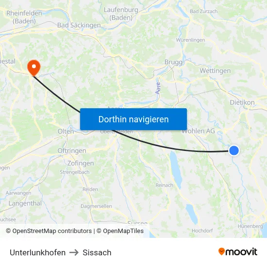 Unterlunkhofen to Sissach map
