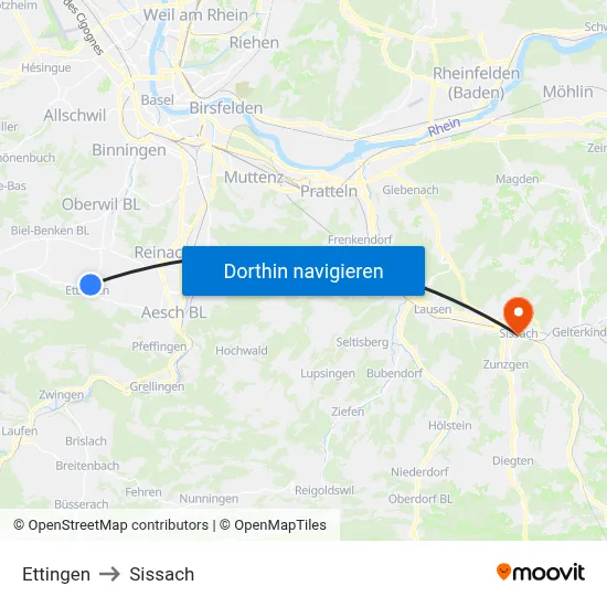 Ettingen to Sissach map