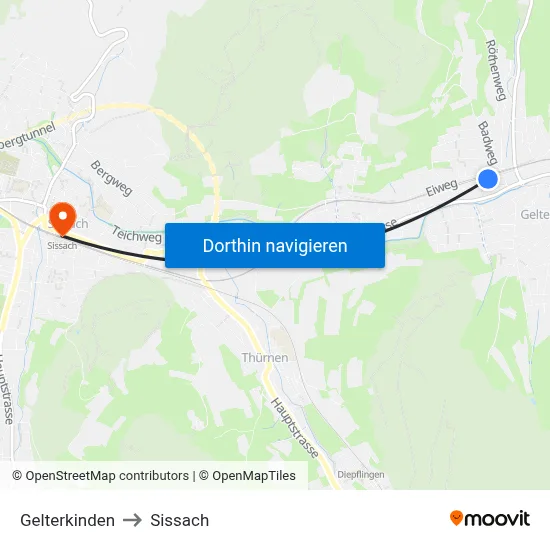 Gelterkinden to Sissach map