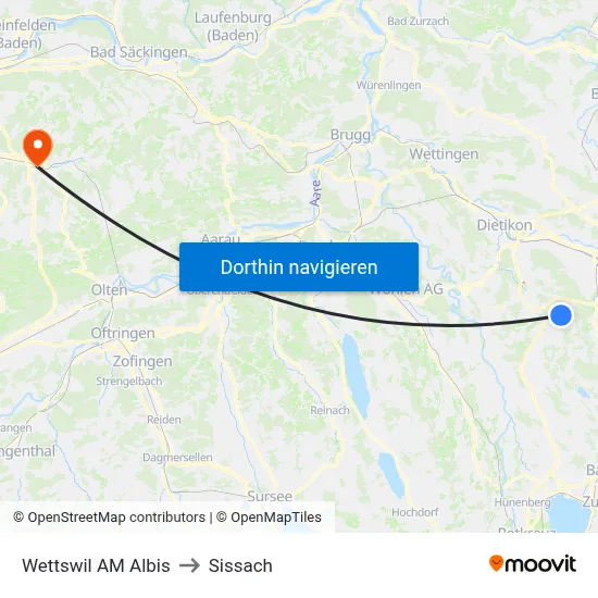 Wettswil AM Albis to Sissach map
