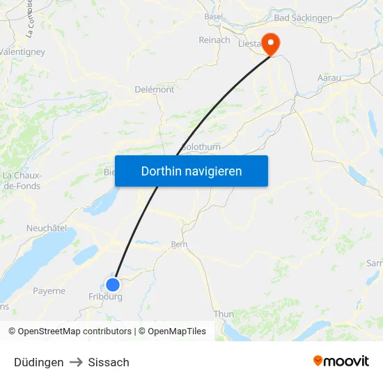 Düdingen to Sissach map