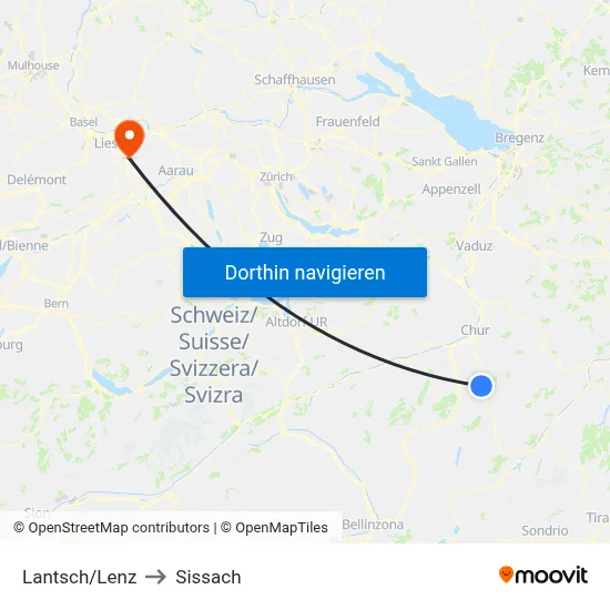 Lantsch/Lenz to Sissach map