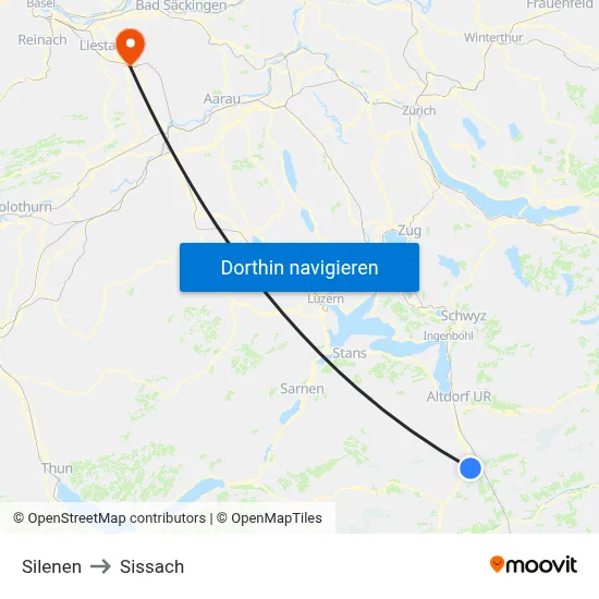 Silenen to Sissach map