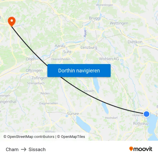 Cham to Sissach map