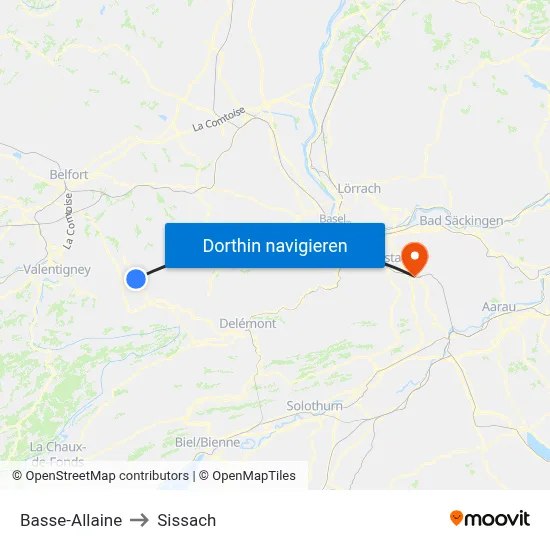 Basse-Allaine to Sissach map