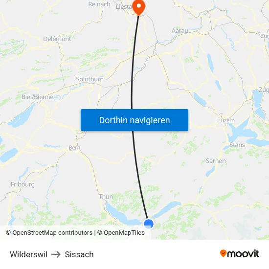 Wilderswil to Sissach map