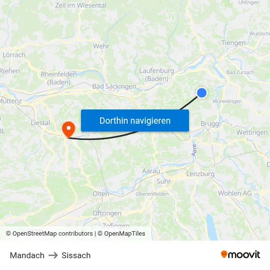 Mandach to Sissach map